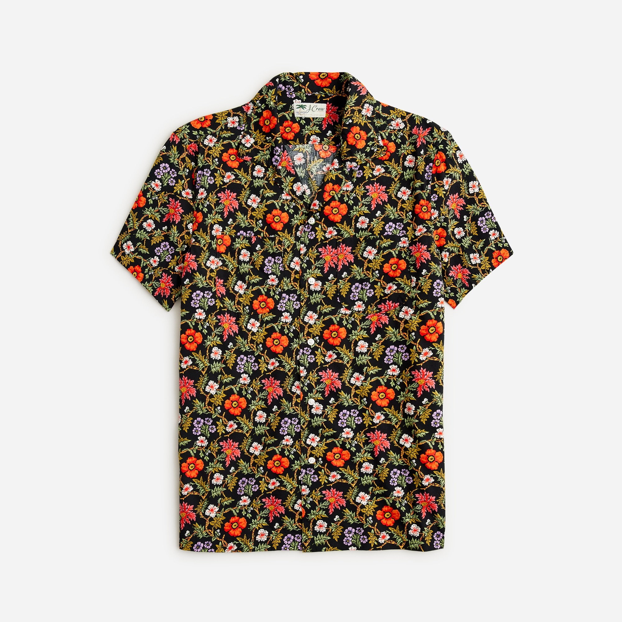  Cotton-viscose camp-collar shirt in print