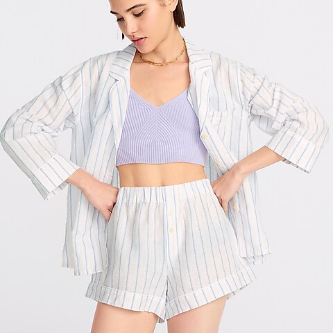 womens Cotton-linen pajama short set in stripe