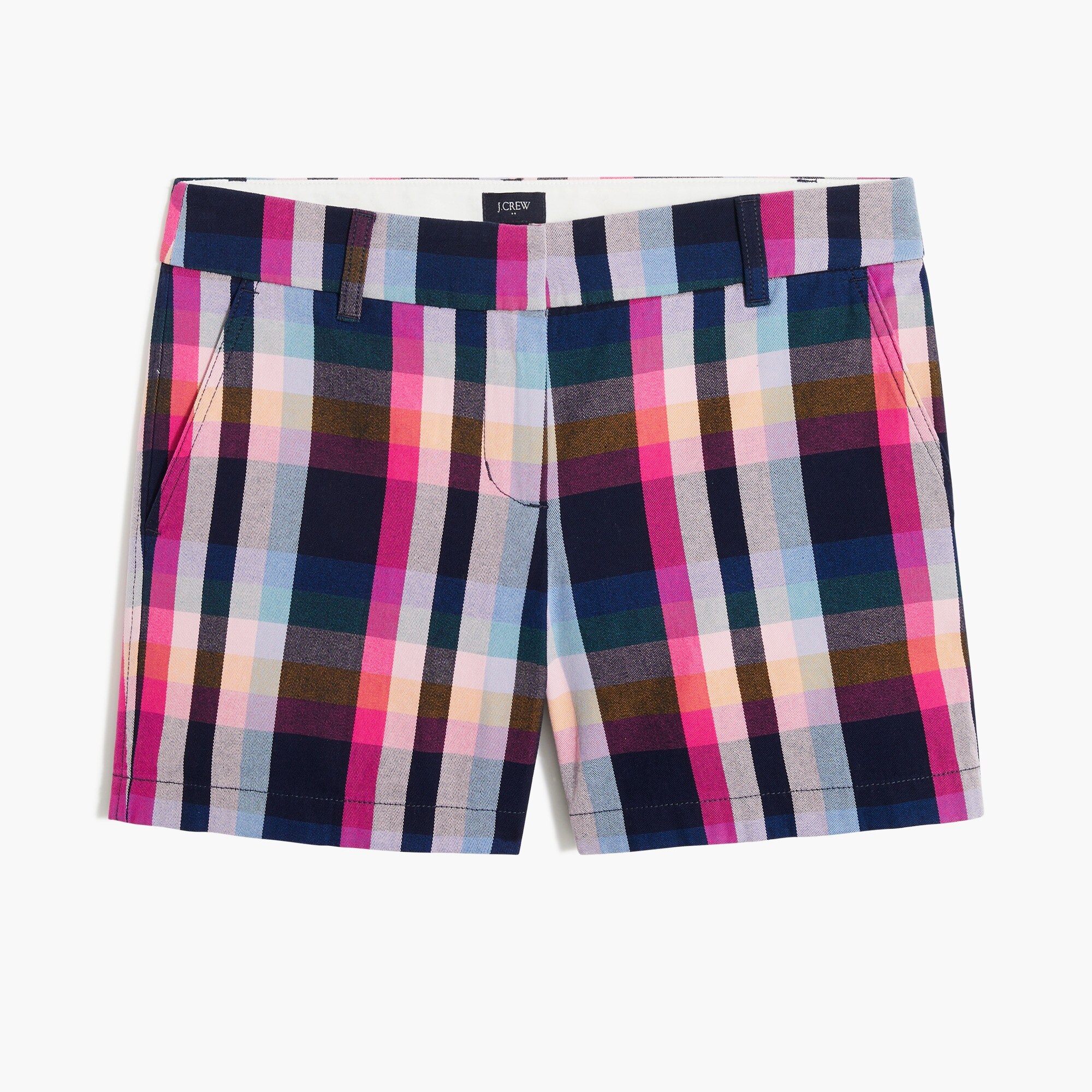 5" mixed-plaid classic chino short for women