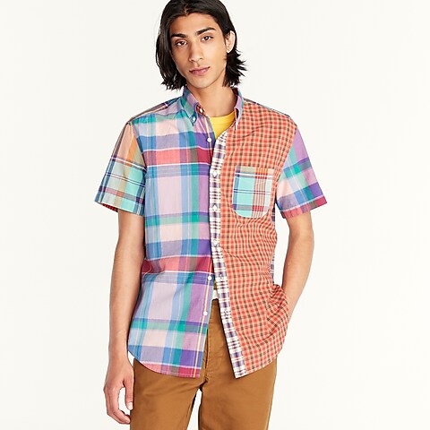mens Relaxed short-sleeve Indian madras shirt in mixed plaid