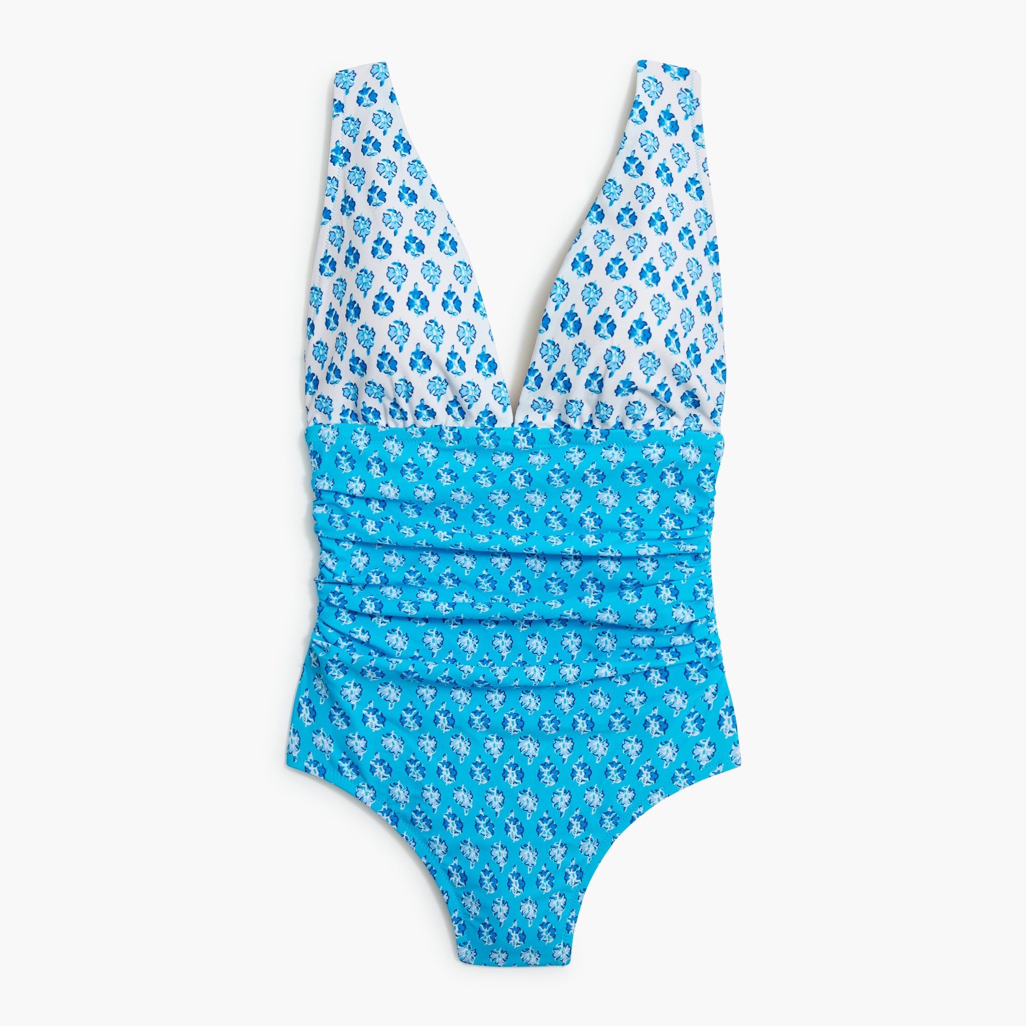 printed v-neck ruched one-piece swimsuit for women