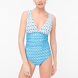 Printed V-neck ruched one-piece swimsuit