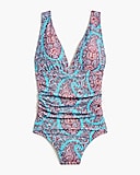 V-neck ruched one-piece swimsuit