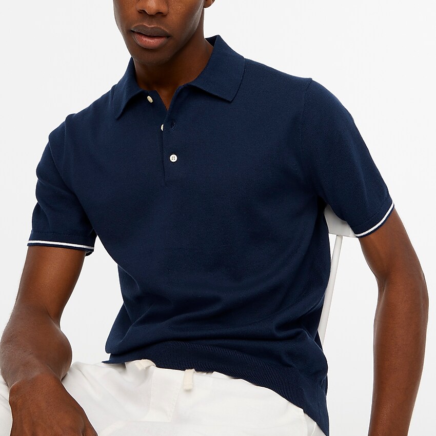 factory: striped sweater polo shirt for men, right side, view zoomed