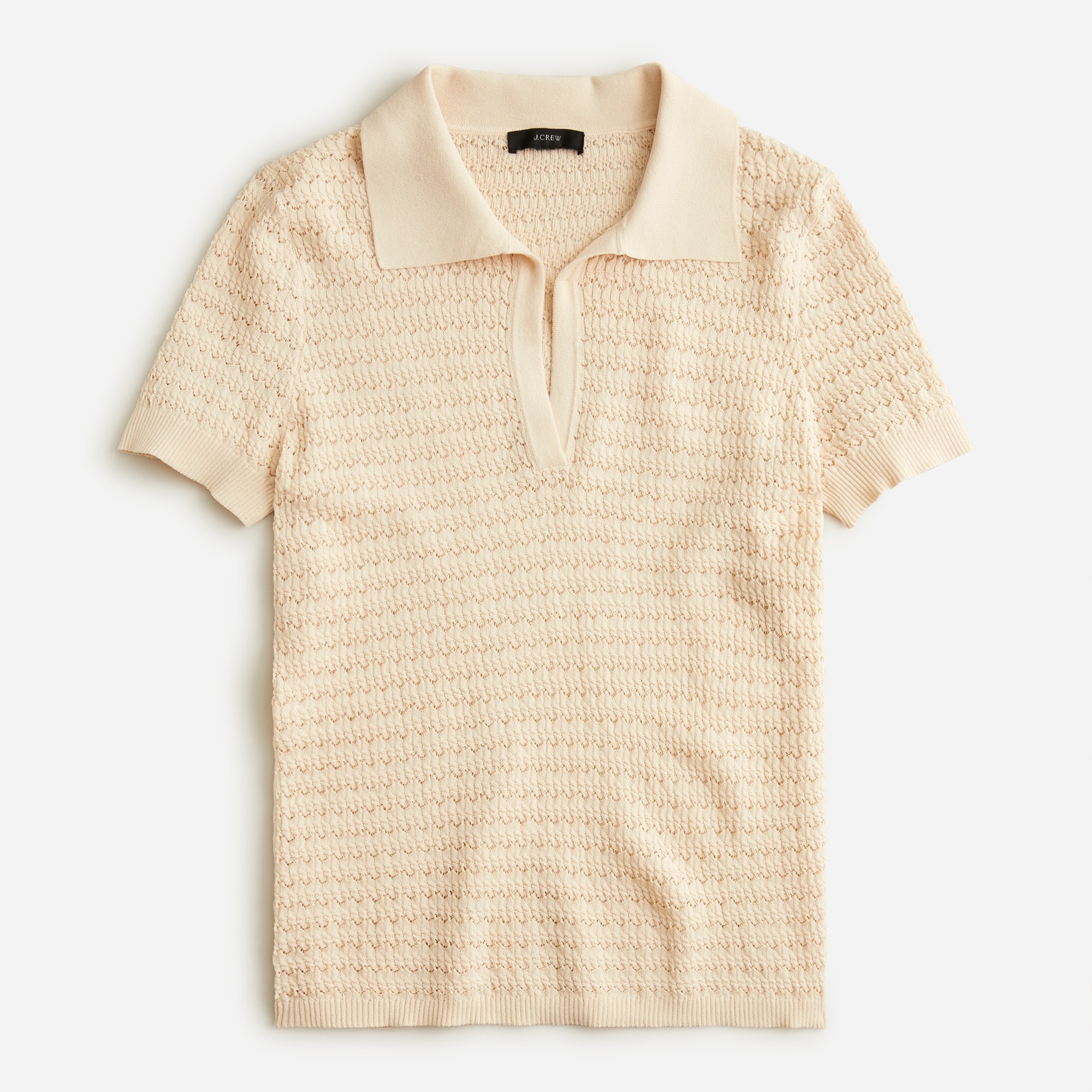 Short-sleeve collared pointelle sweater