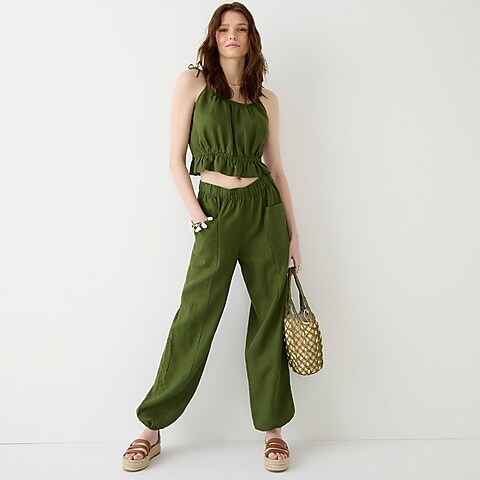 womens Gathered pull-on pant in linen
