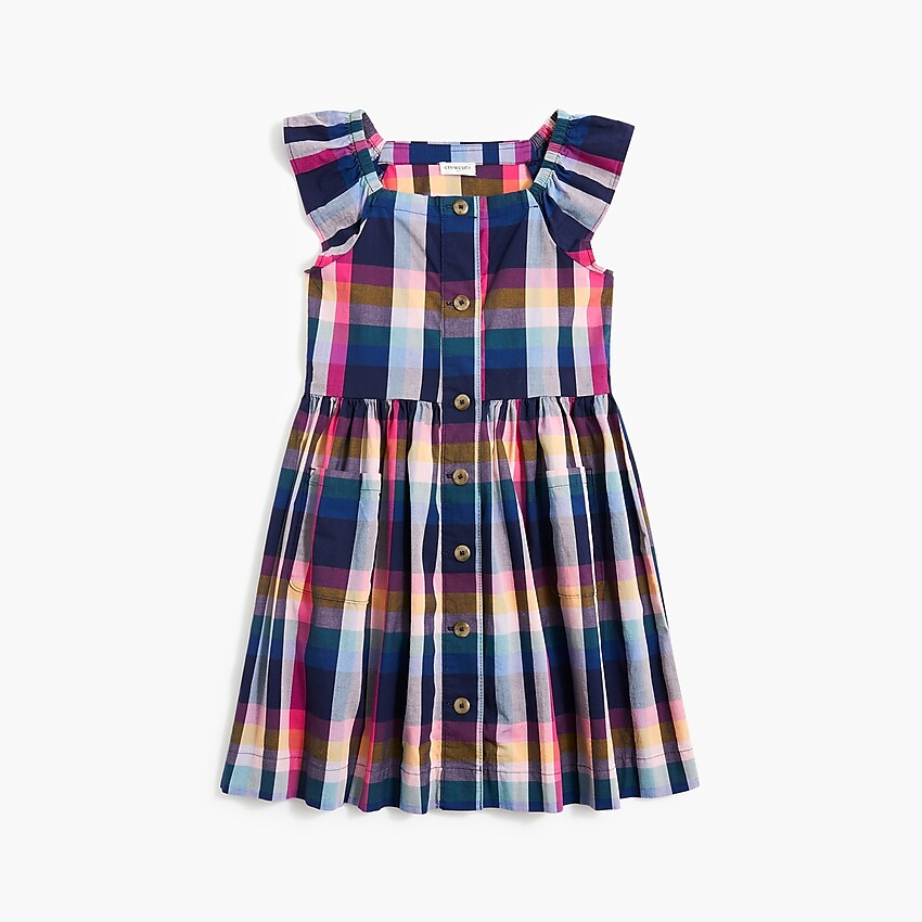 factory: girls' mixed-plaid dress for girls, right side, view zoomed