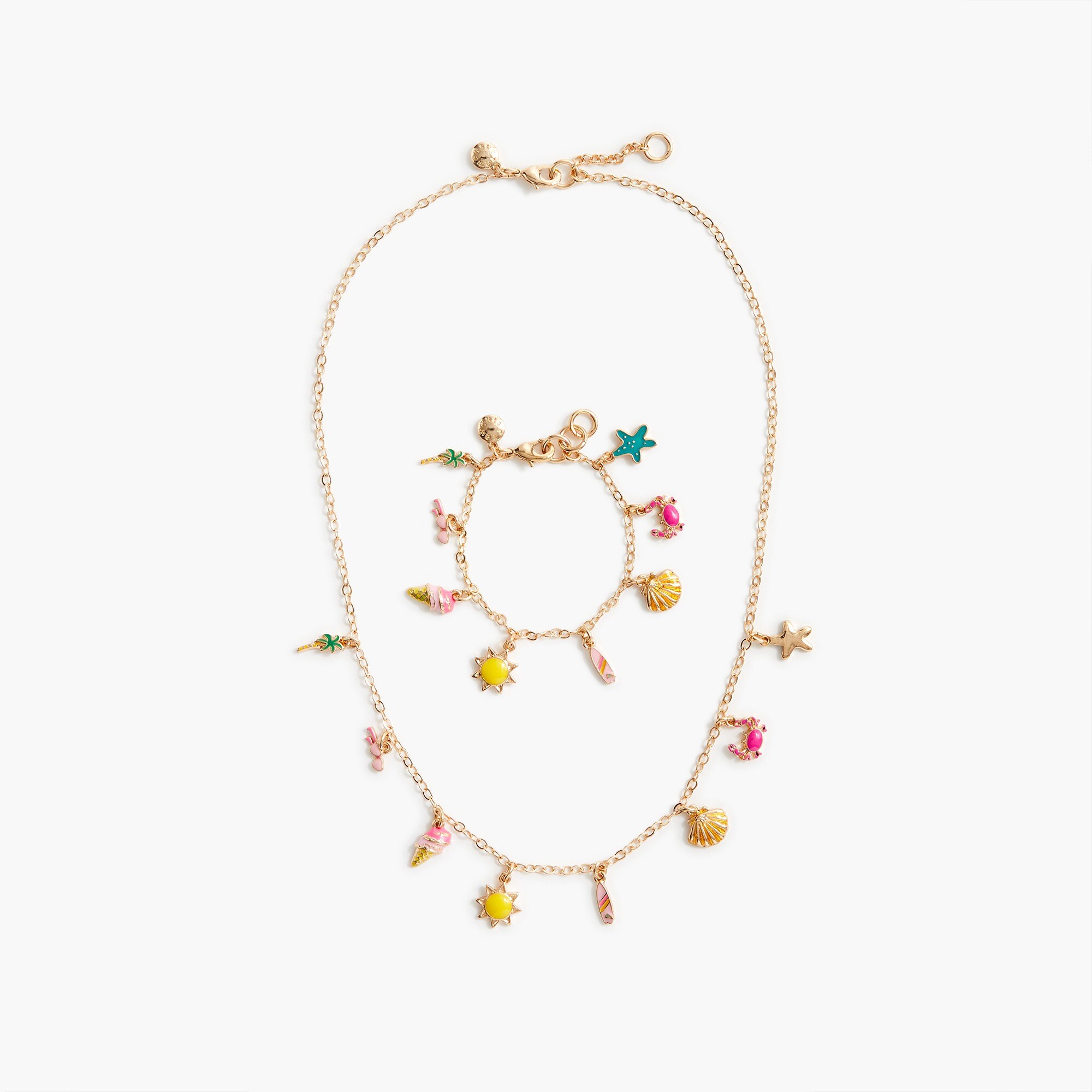 Girls' beach charms necklace and bracelet set