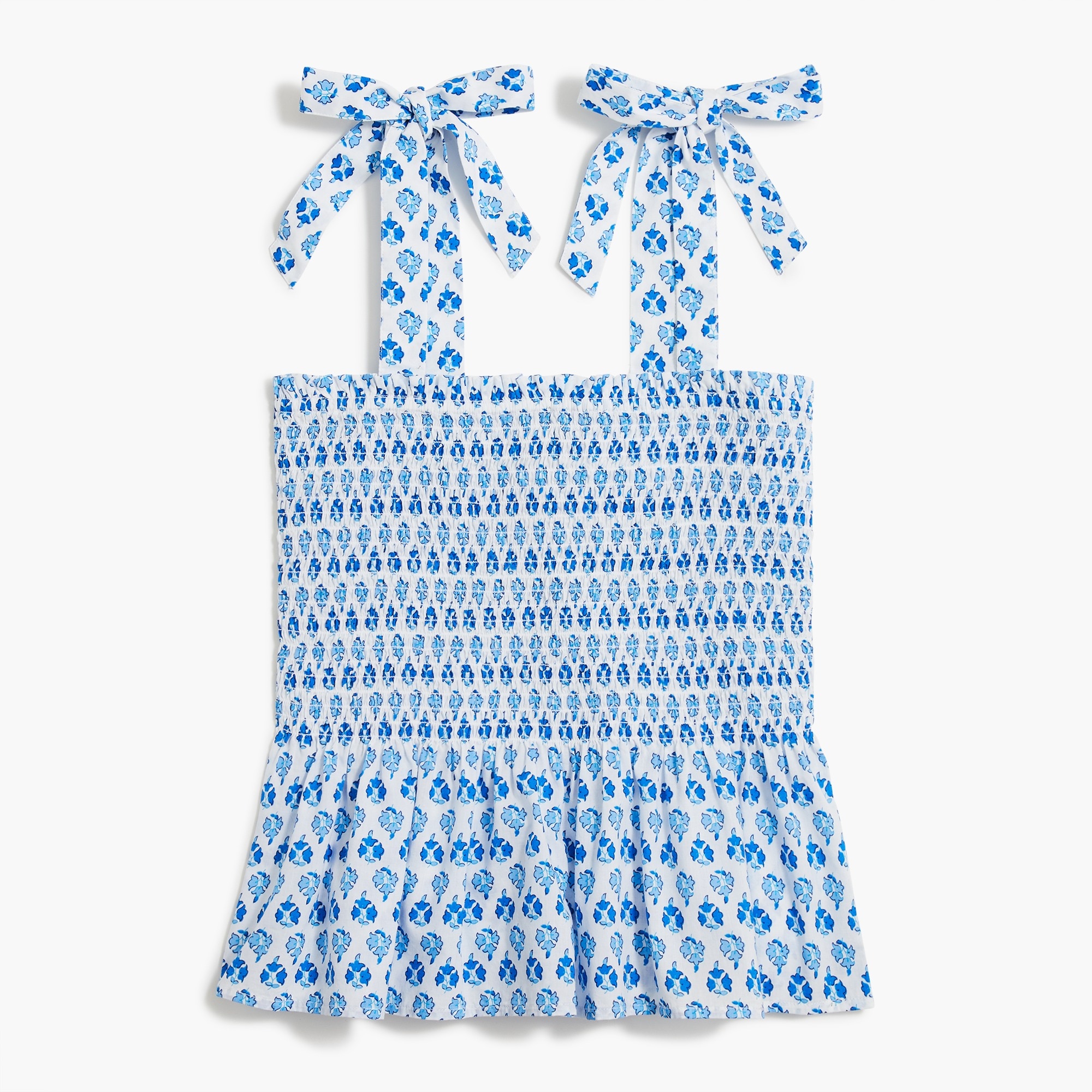 Smocked tie-shoulder tank top