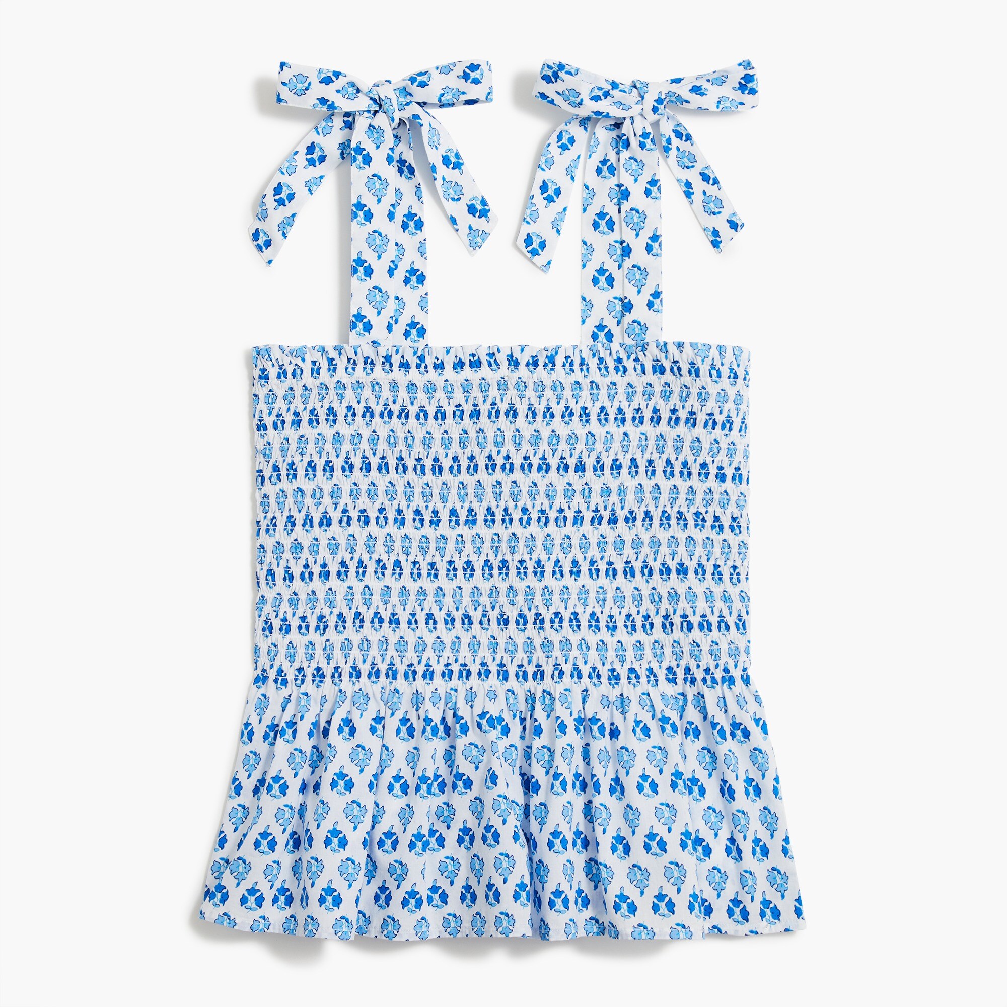 Smocked tie-shoulder tank top
