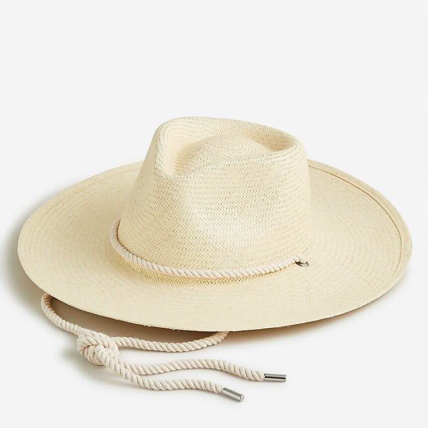 j.crew: wide-brim panama hat with cord for women, right side, view zoomed