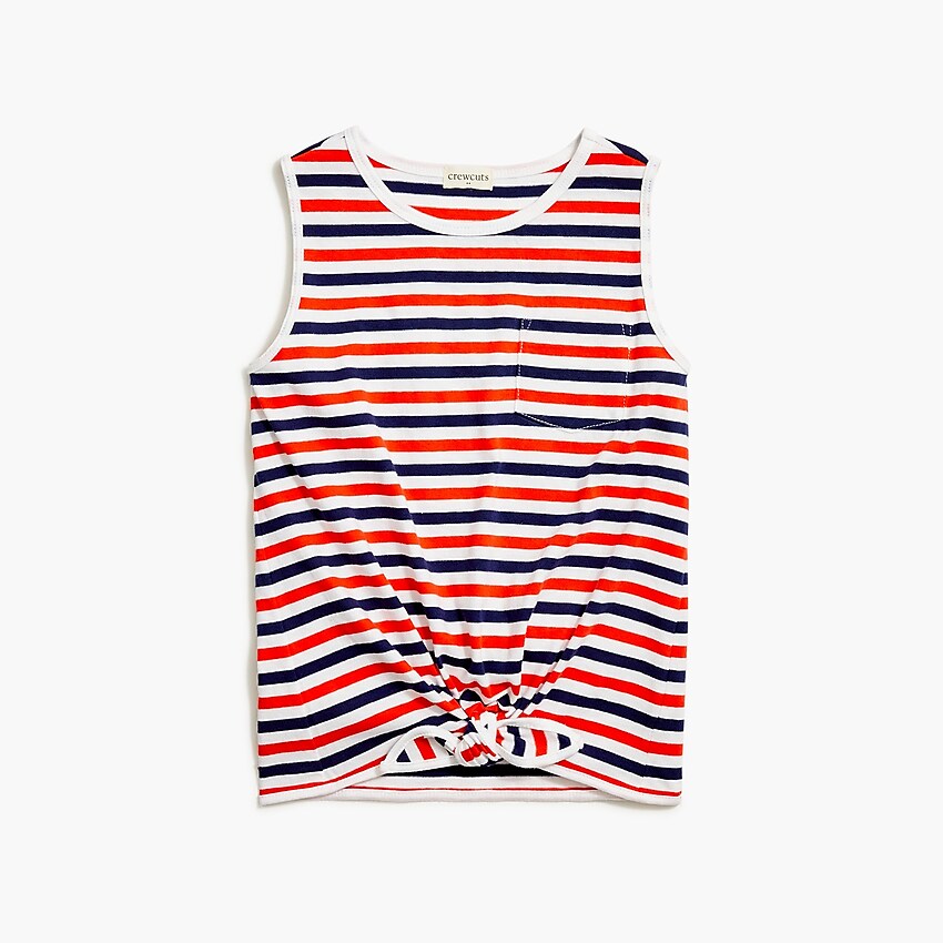 factory: girls' striped tie-front tank top for girls, right side, view zoomed