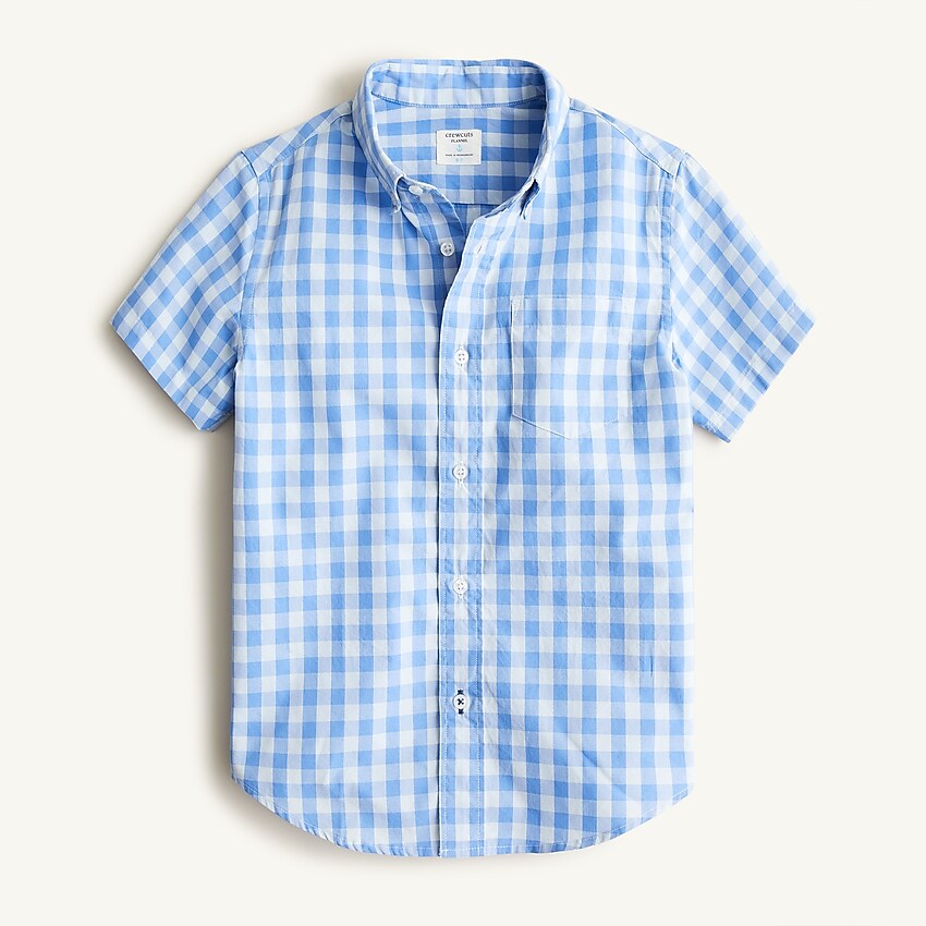 j.crew: boys' short-sleeve button-up in gingham for boys, right side, view zoomed