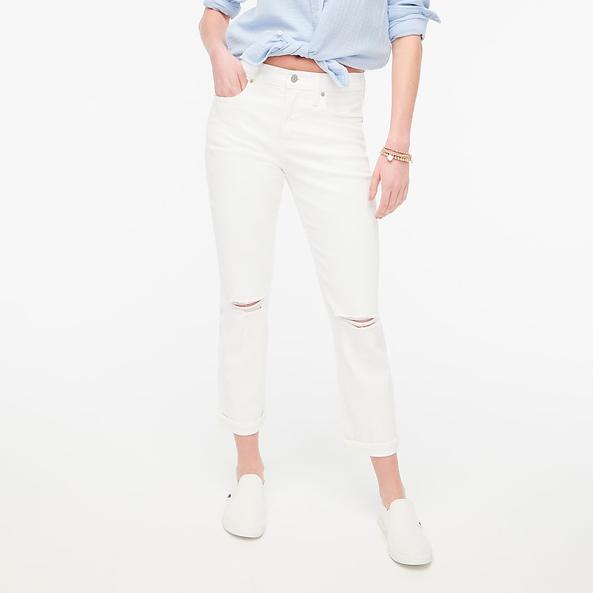 factory: slim boyfriend white jean in all-day stretch for women, right side, view zoomed