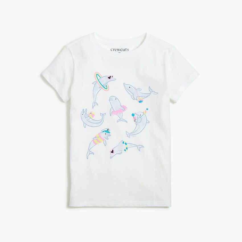 factory: girls' dolphin graphic tee for girls, right side, view zoomed