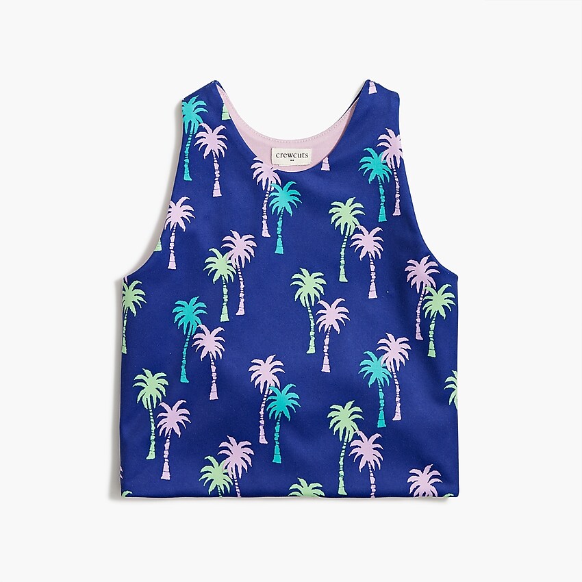 factory: girls' active palm tree tank top for girls, right side, view zoomed