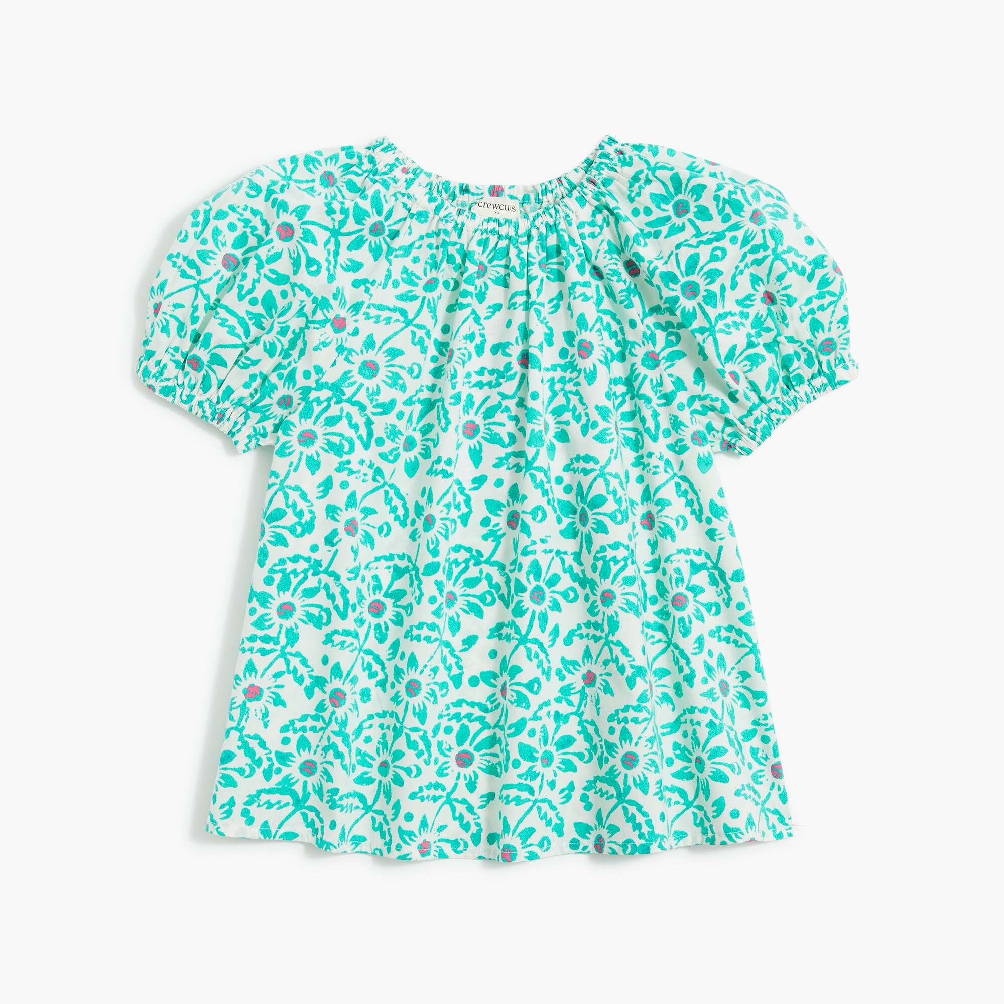 Girls' floral puff-sleeve poplin top