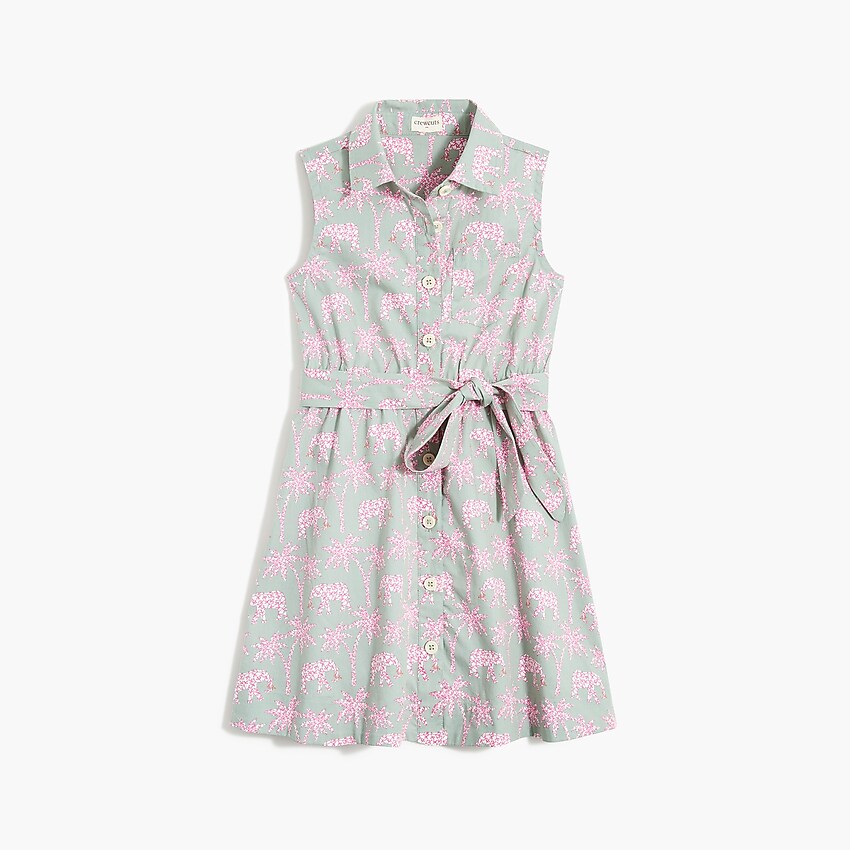 factory: girls' elephant tie-waist dress for girls, right side, view zoomed