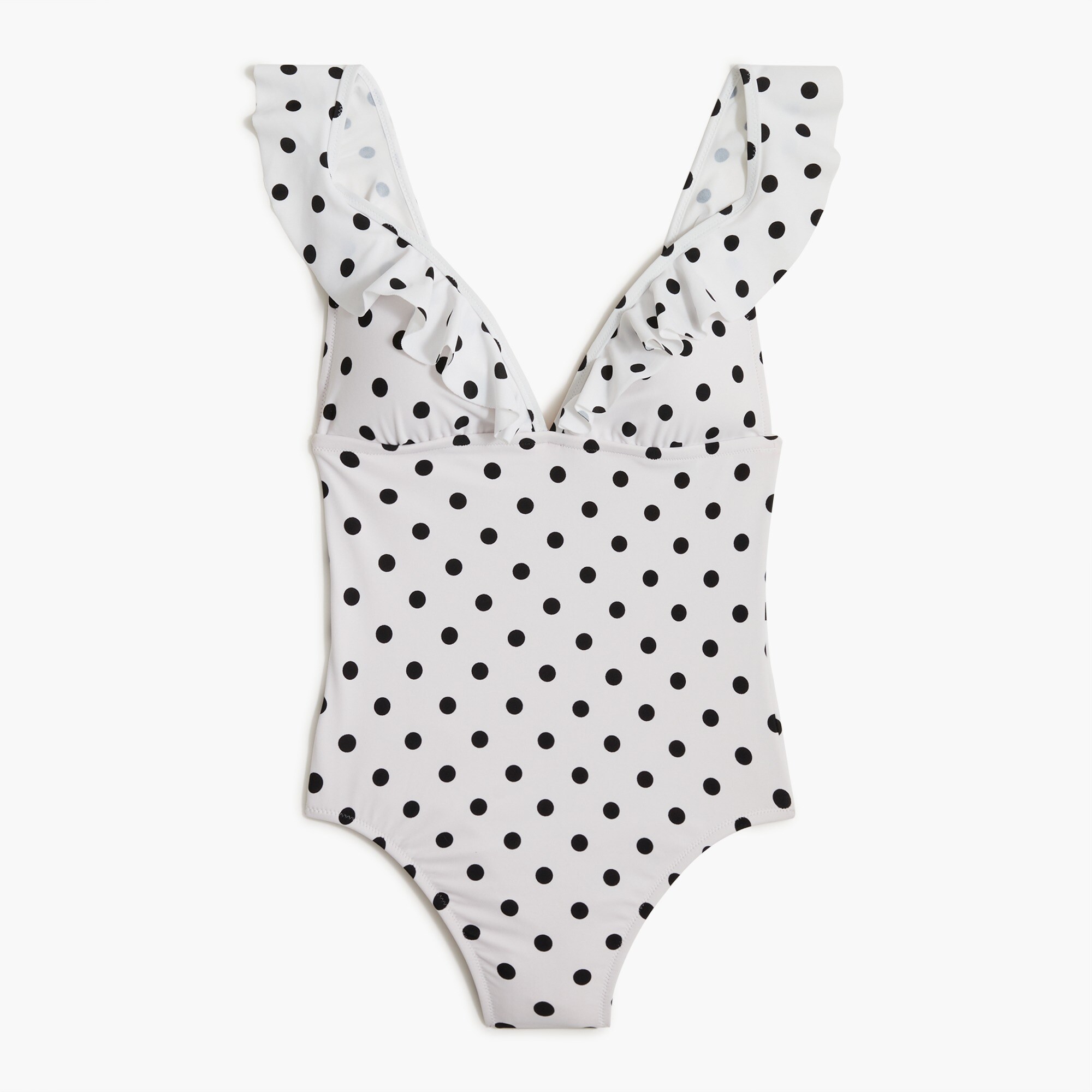 Polka-dot ruffle-shoulder V-neck one-piece swimsuit