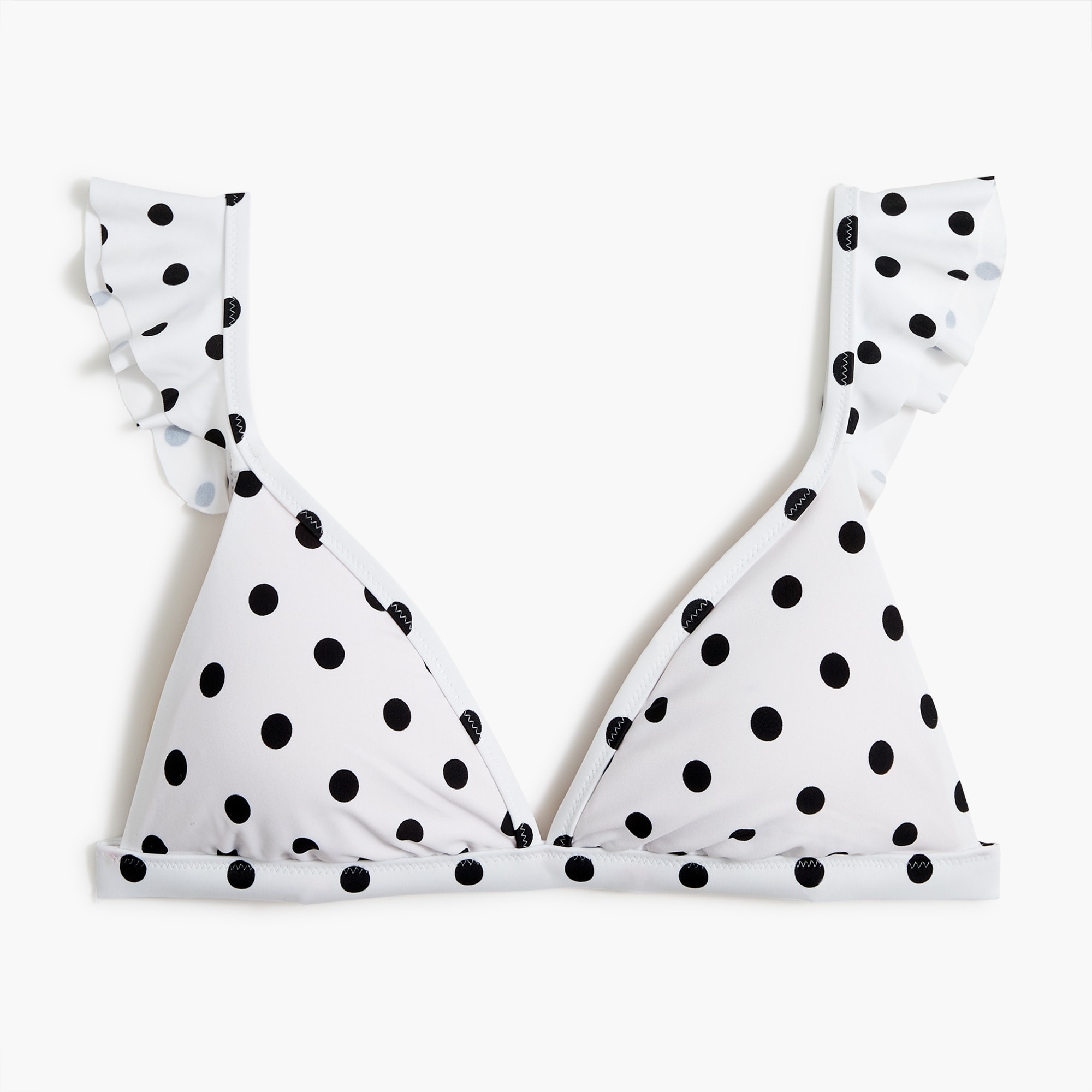 Polka-dot ruffle-shoulder V-neck bikini top