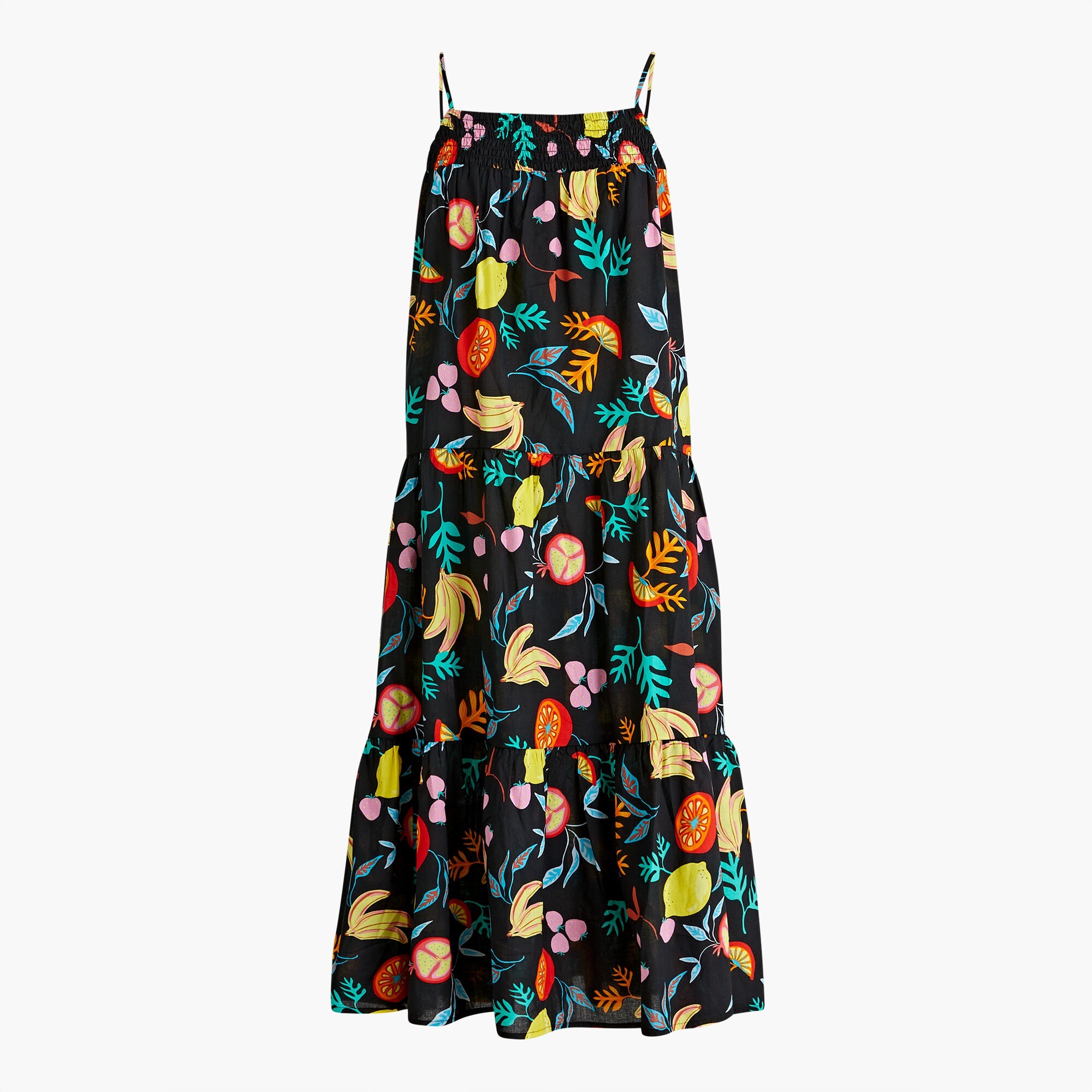 Printed midi smocked tiered cover-up