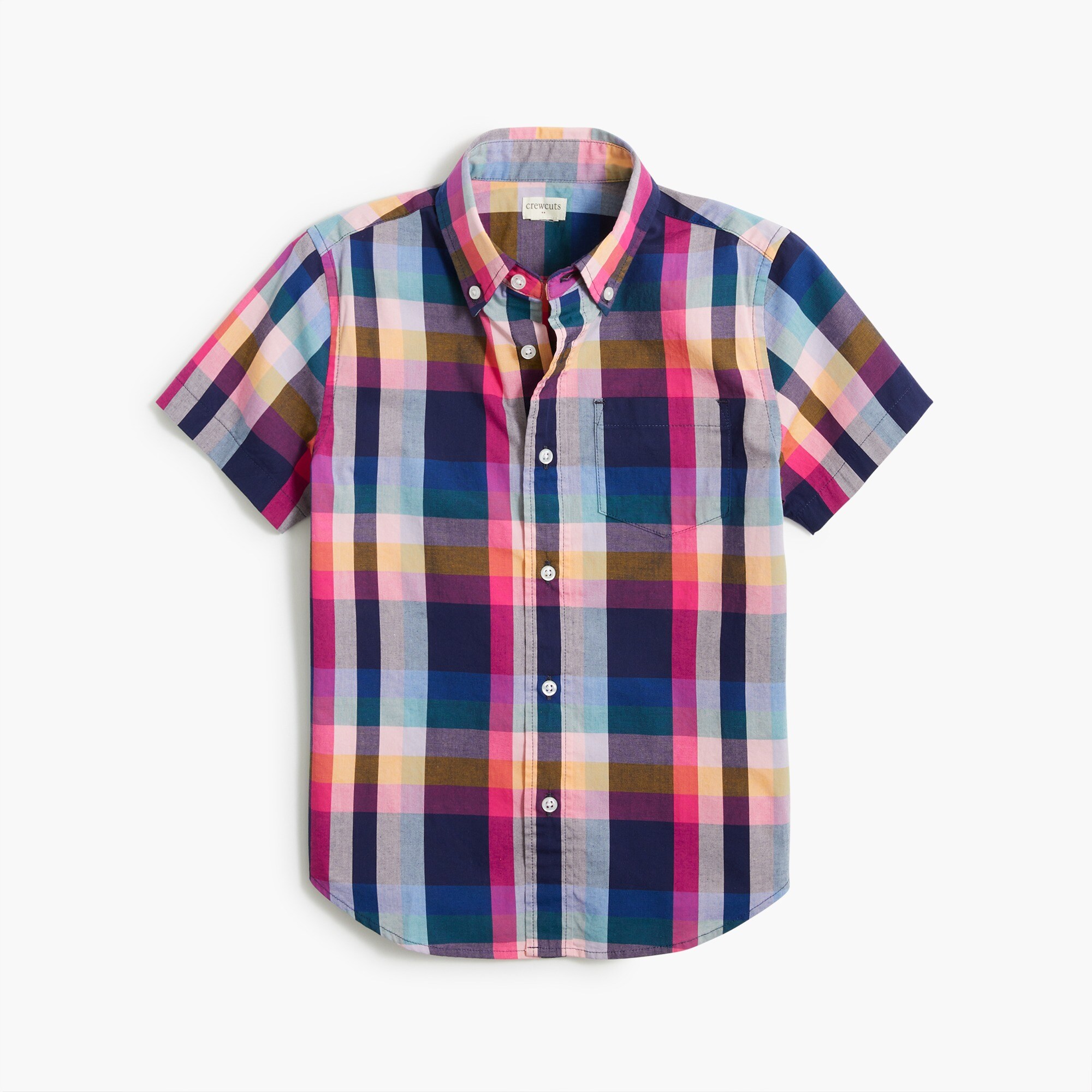 Boys' short-sleeve mixed-plaid shirt