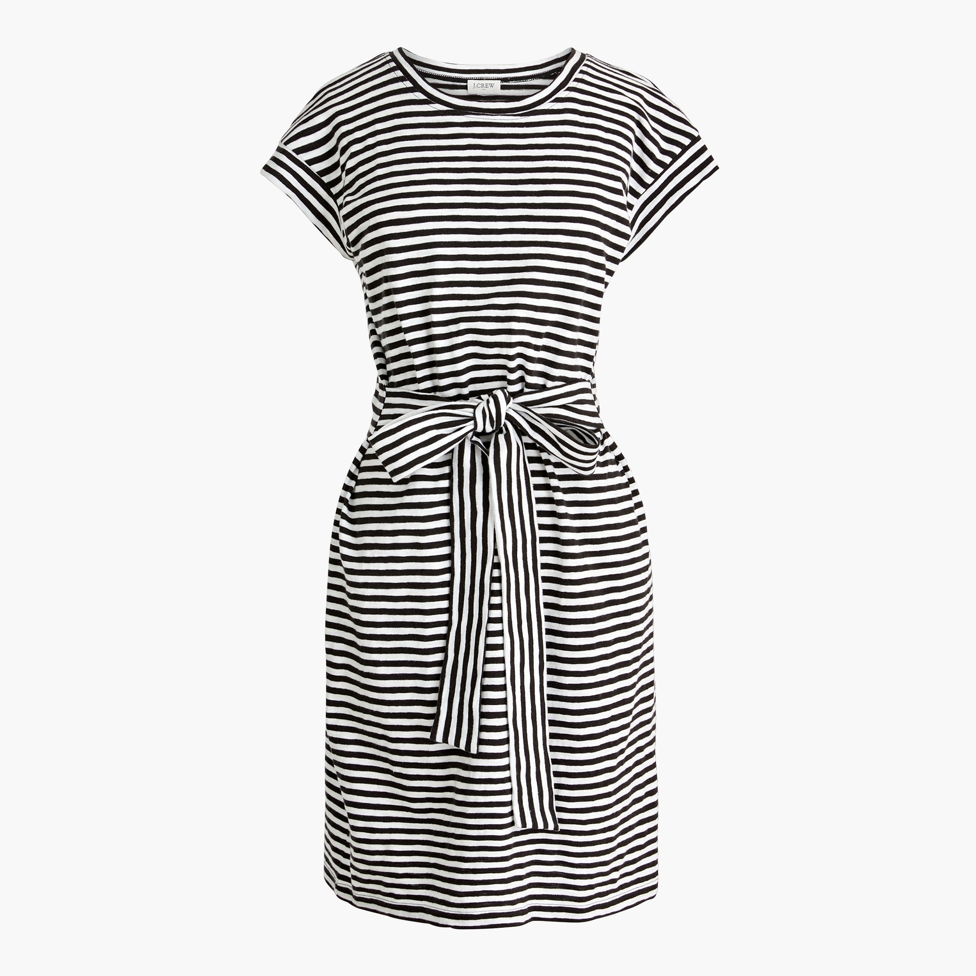 Short-sleeve striped tie-waist T-shirt dress