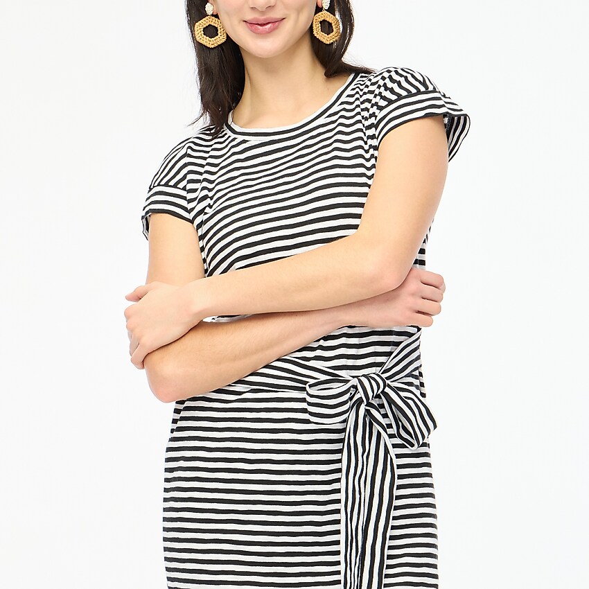 factory: short-sleeve striped tie-waist t-shirt dress for women, right side, view zoomed