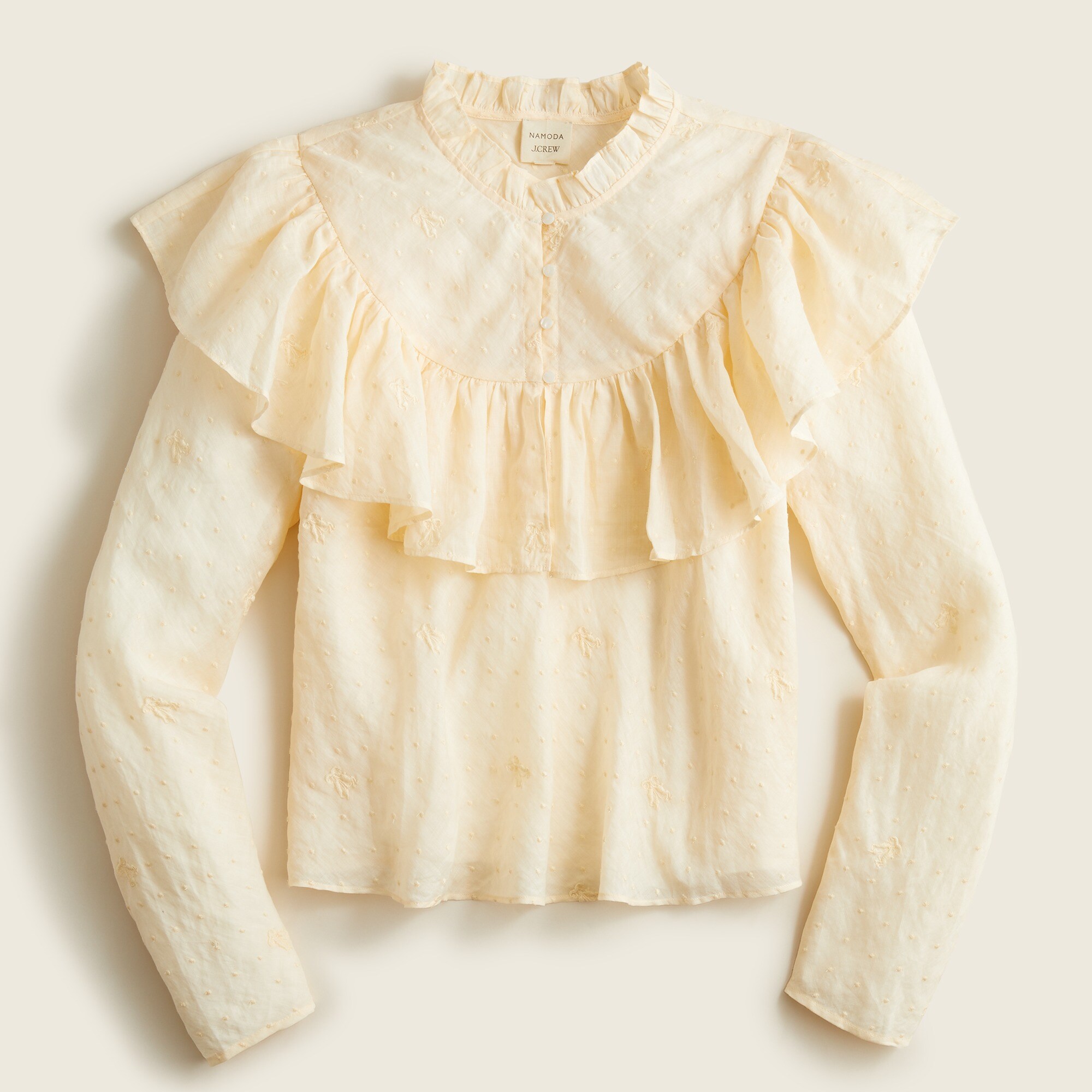 Cassi Namoda X J.Crew limited-edition high-neck ruffle top