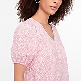 Petite cotton V-neck puff-sleeve top