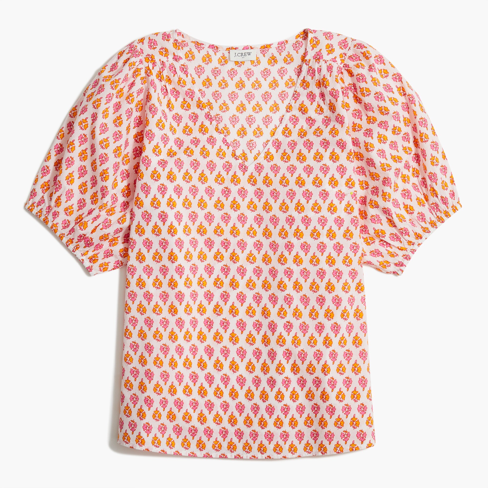 Cotton V-neck puff-sleeve top