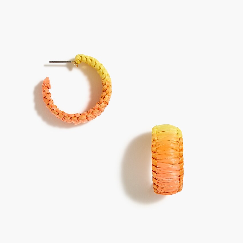 factory: raffia wrapped hoop earrings for women, right side, view zoomed