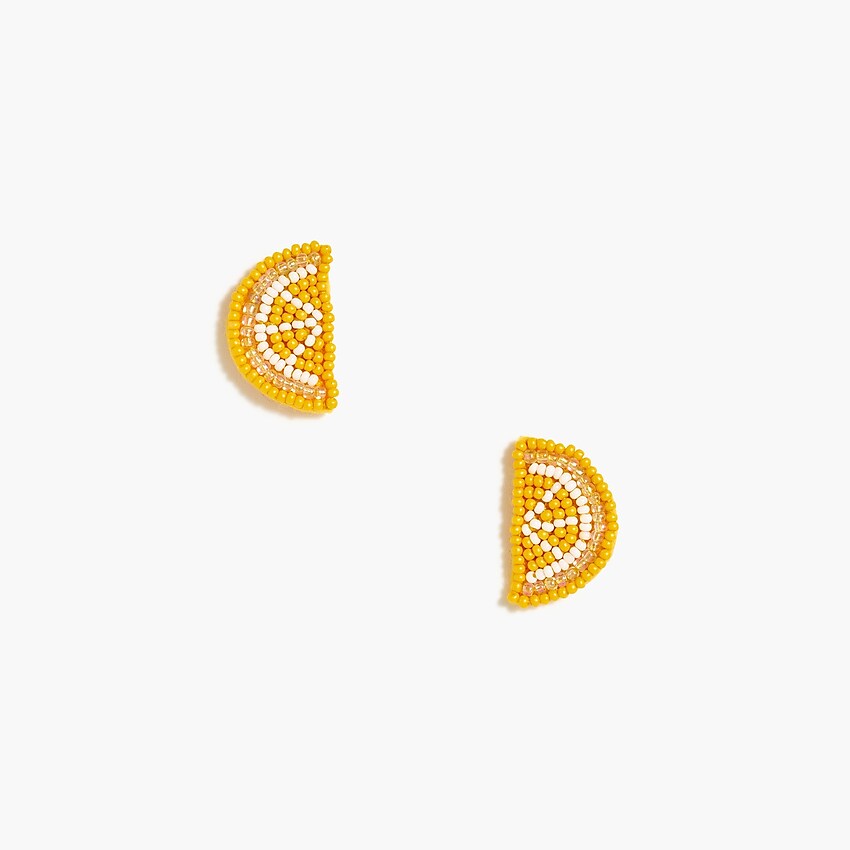 factory: lemon beaded statement earrings for women, right side, view zoomed