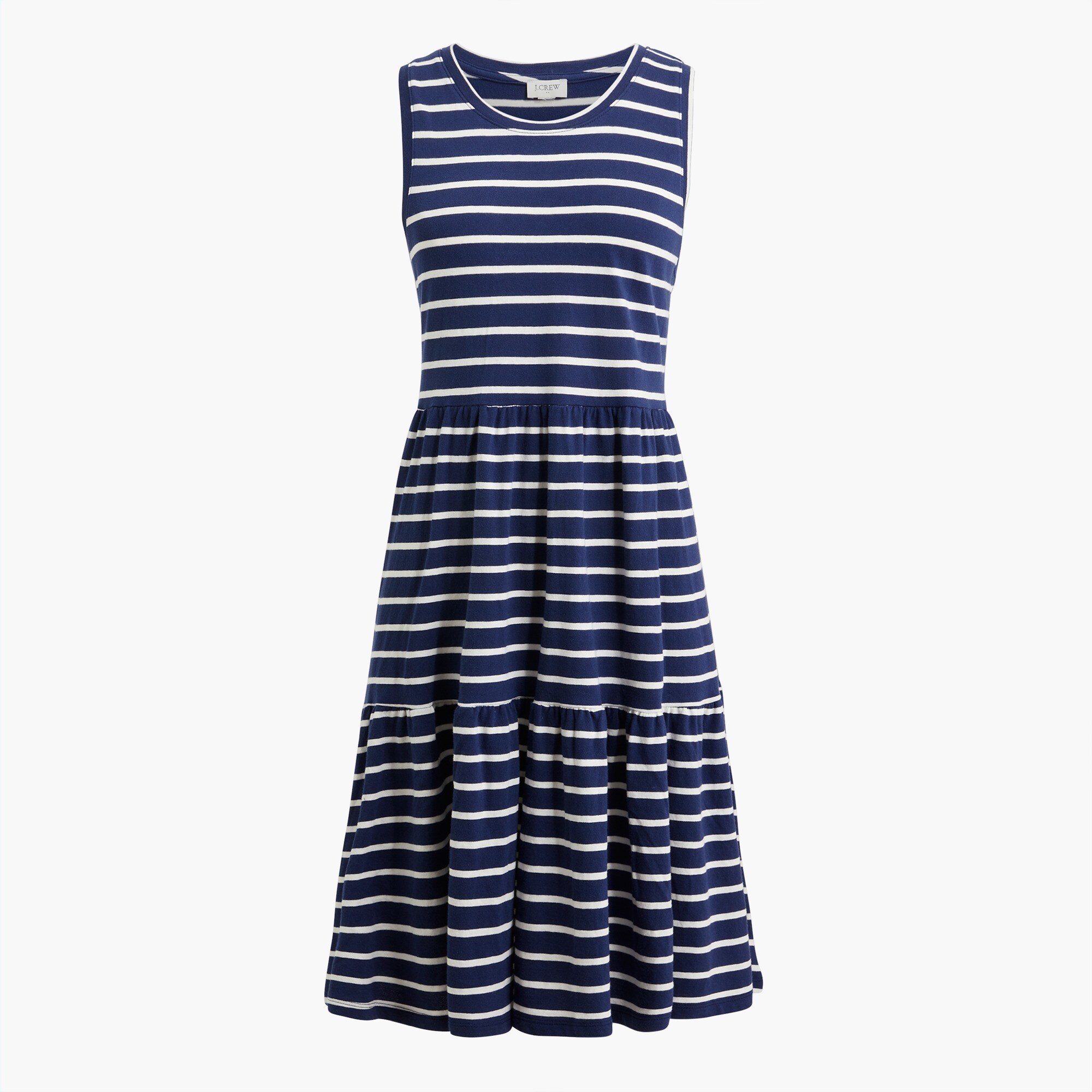sleeveless striped knit tiered mini dress for women