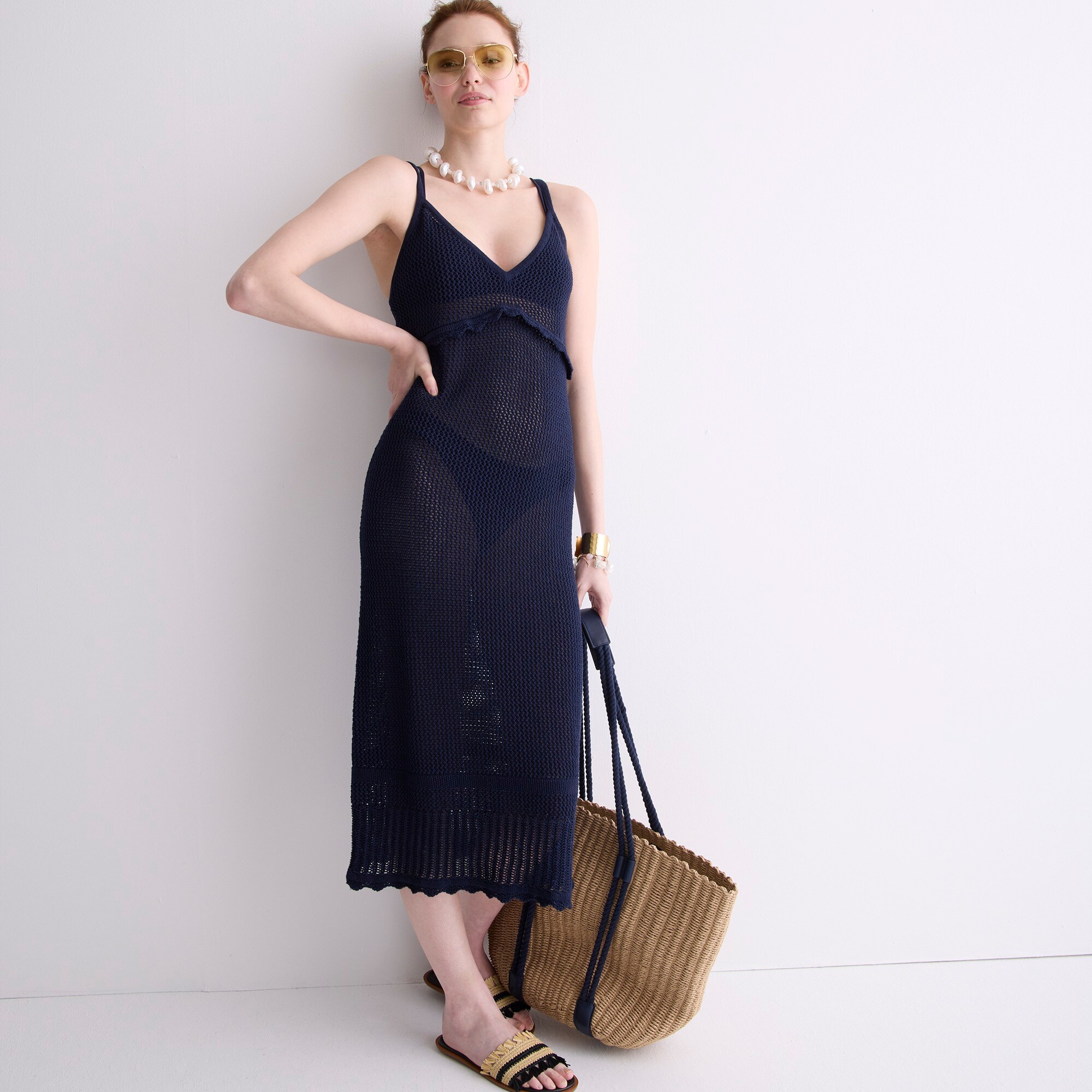 J.Crew Tie-back sheer pointelle knit dress