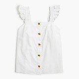 Petite linen-blend button-front tank top with ruffle straps