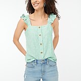 Linen-blend button-front tank top with ruffle straps