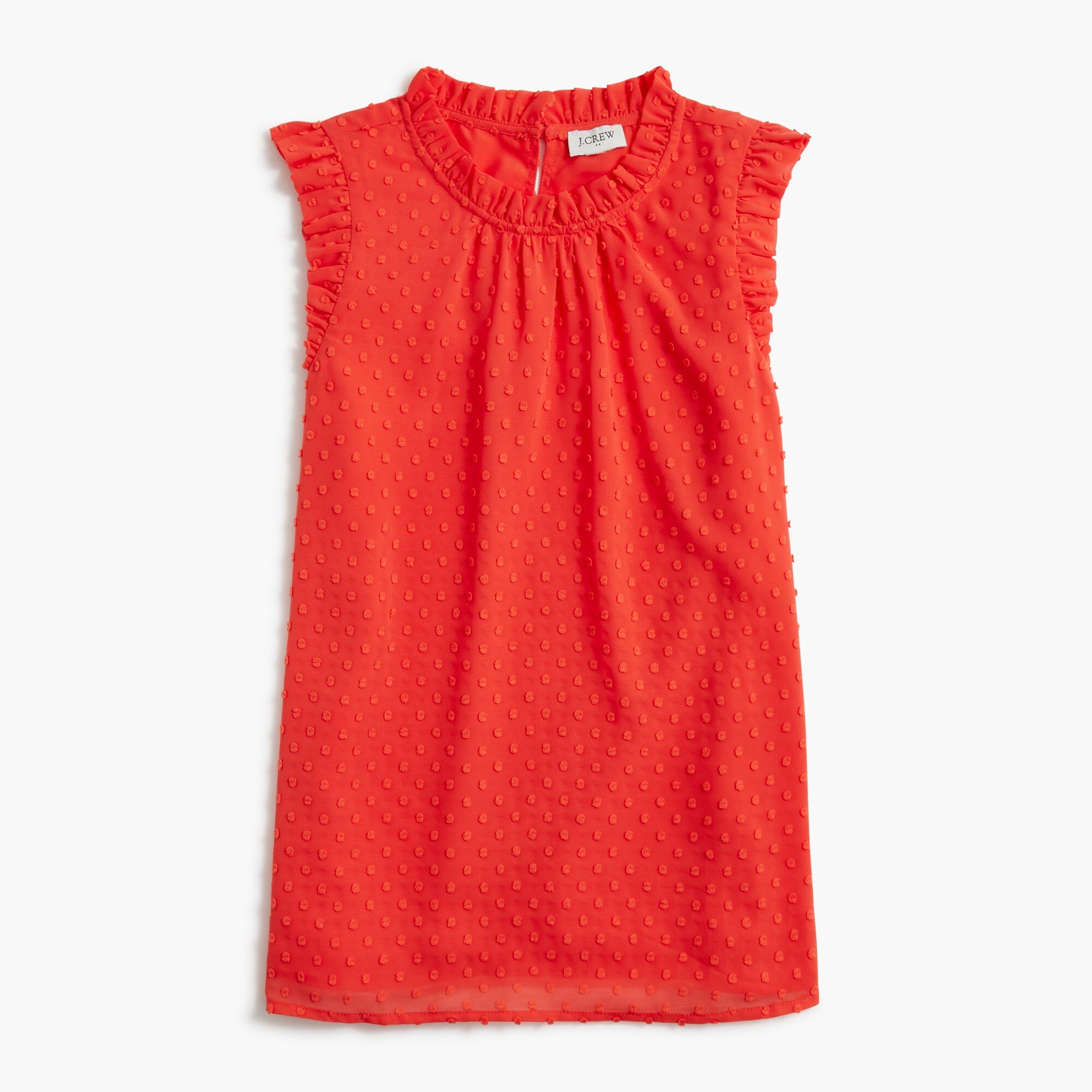 Sleeveless ruffleneck top in clip dot