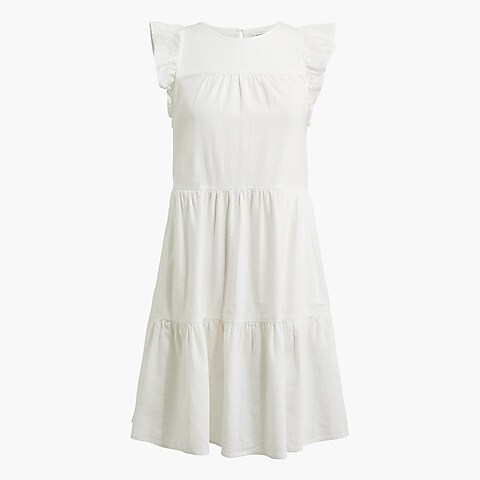  Linen-blend ruffle-sleeve tiered mini dress