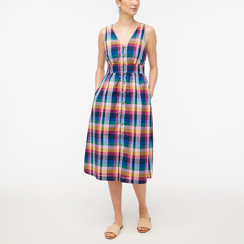 factory: mixed-plaid button-up midi dress for women, right side, view zoomed