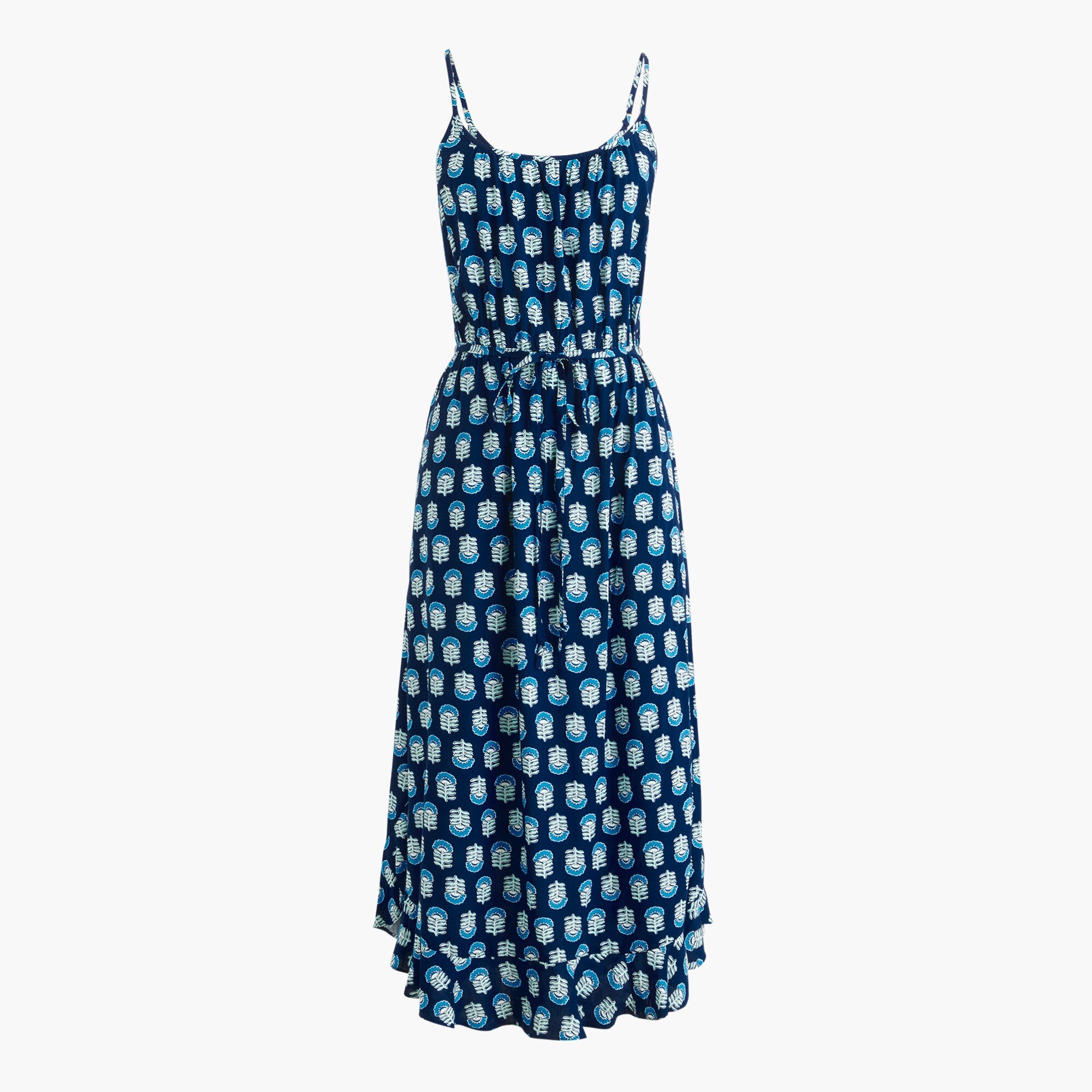Ruffle midi dress with curved hem
