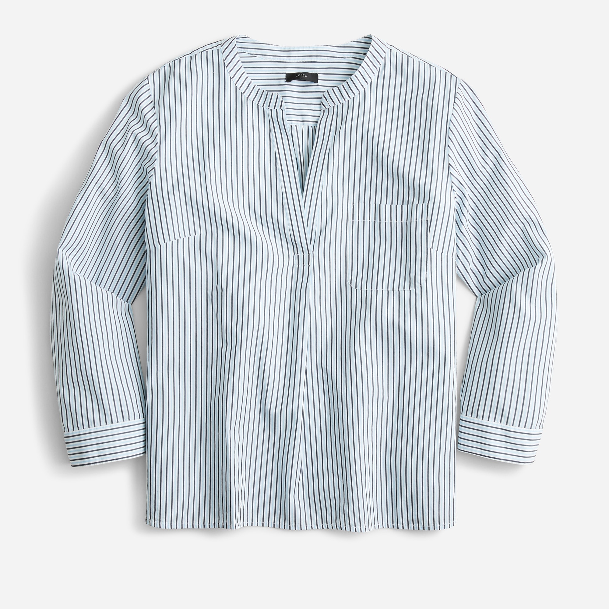 SWAG アイボリーXL V-neck Cotton Poplin Long-sleeve Popover Top In Stripe For