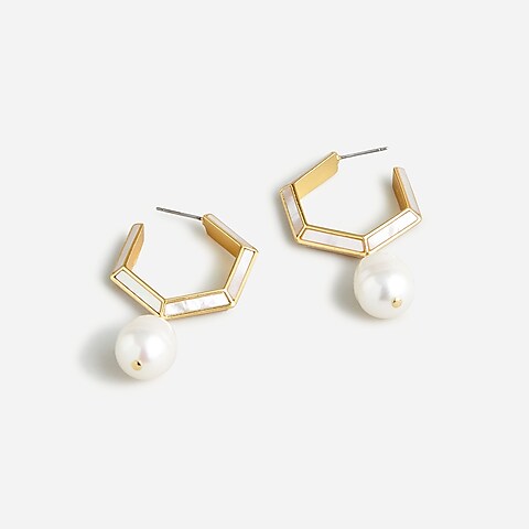 womens Mother-of-pearl triangle prism hoop earrings
