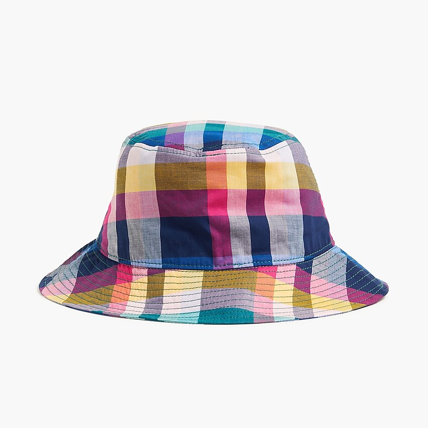 factory: mixed-plaid bucket hat for women, right side, view zoomed