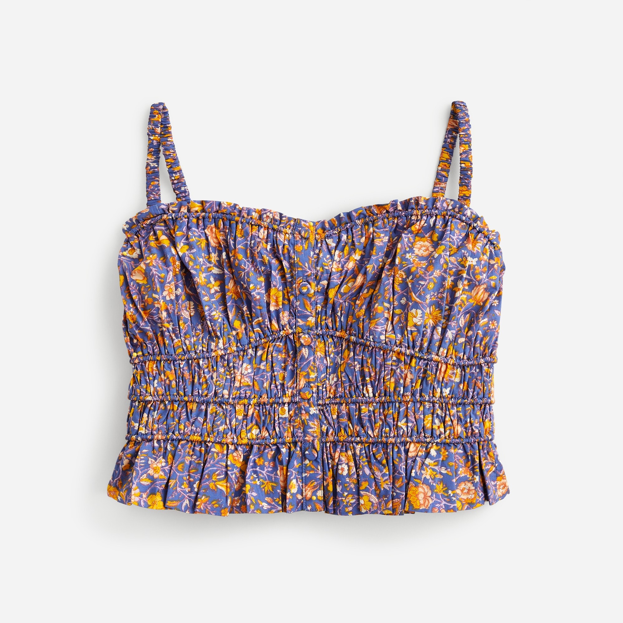 Cinched-waist cotton poplin tank top in midnight floral