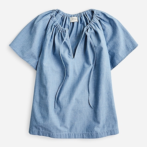  Tie-neck chambray top