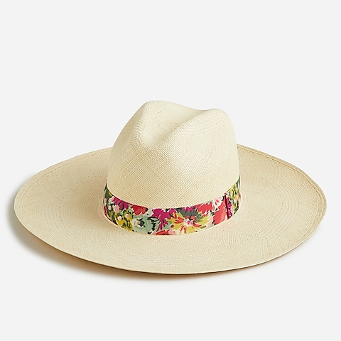womens Wide-brim panama hat with printed band