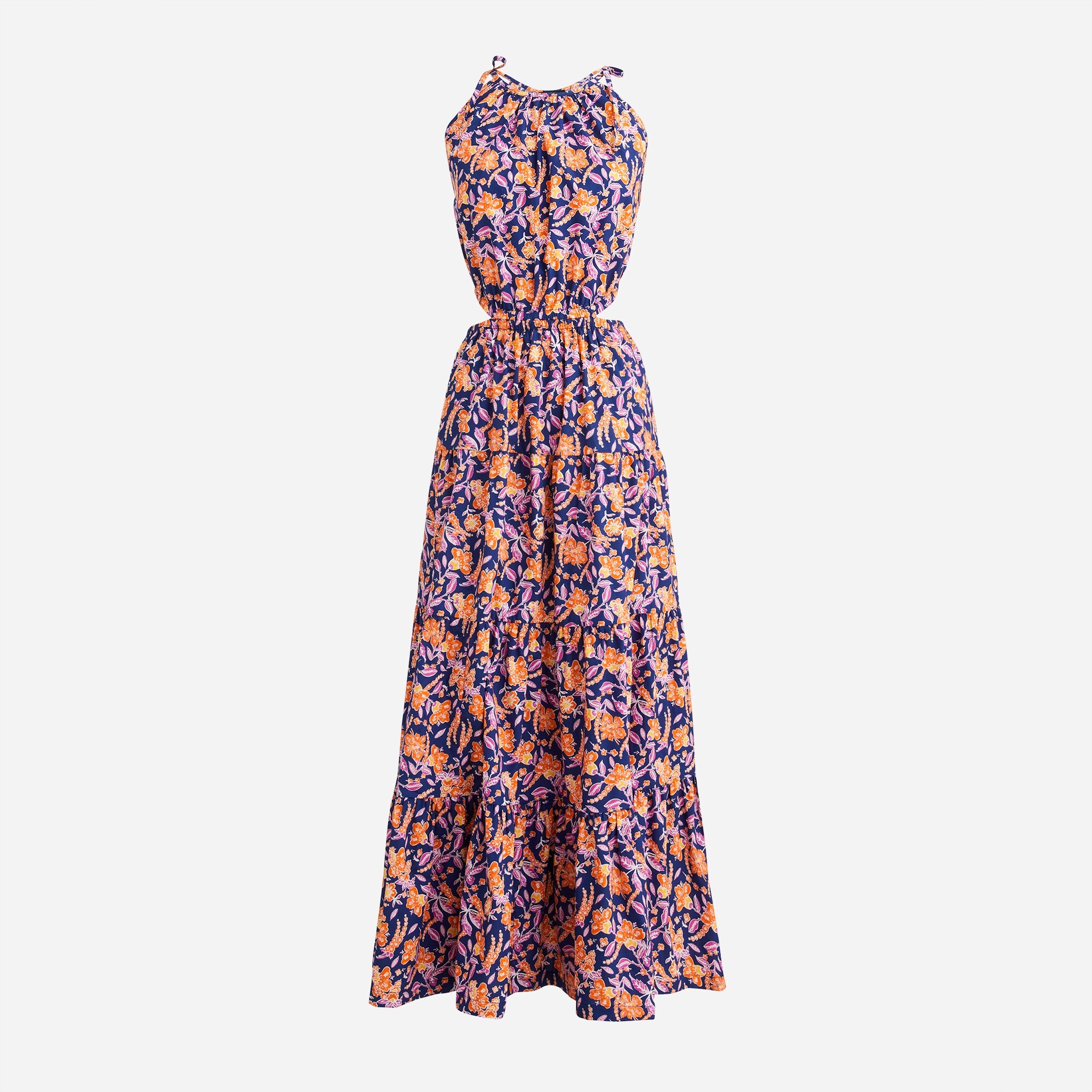 Harbor side-cutout dress in painted block print