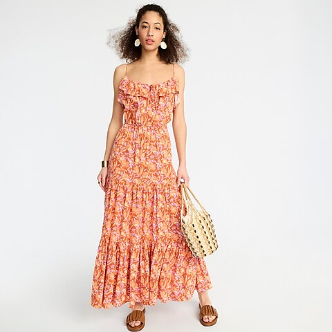 womens Tiered maxi dress in painted block print