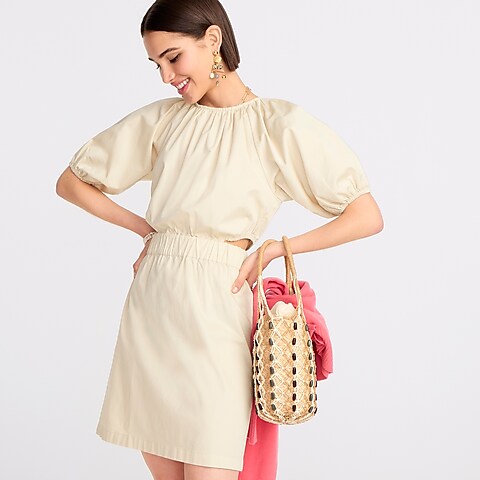 womens Puff-sleeve side-cutout mini dress in lightweight chino